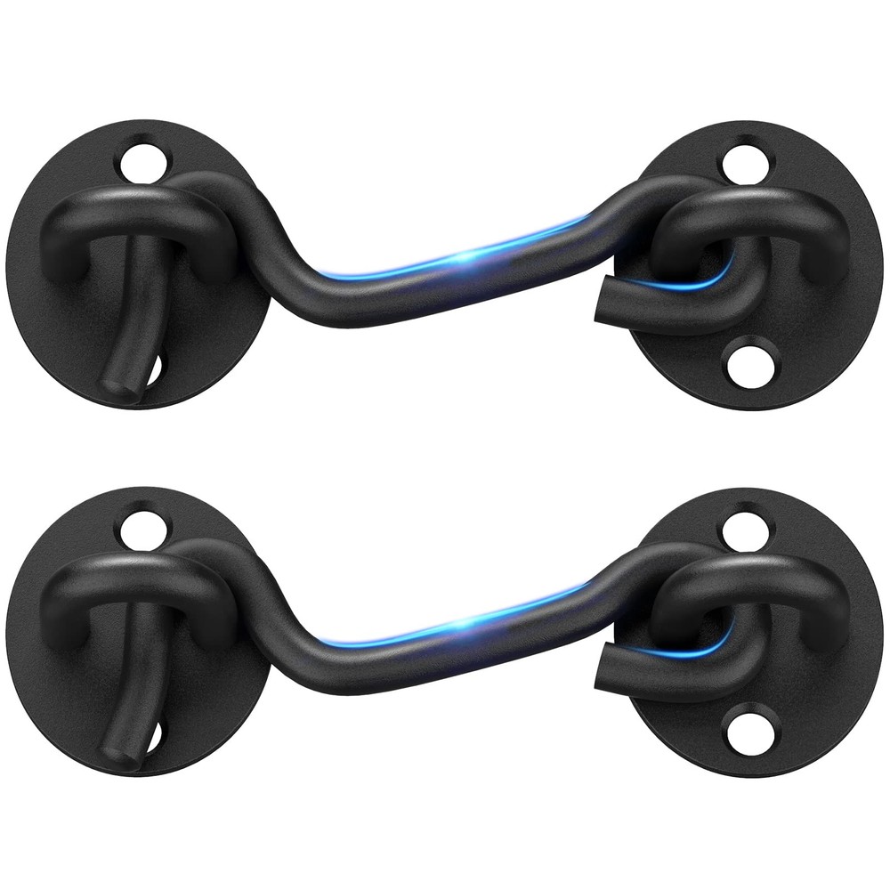 Barn Door Lock Gate Latch - 2 Pack 4 Inch Black Hook and Eye Latch Heavy Duty...