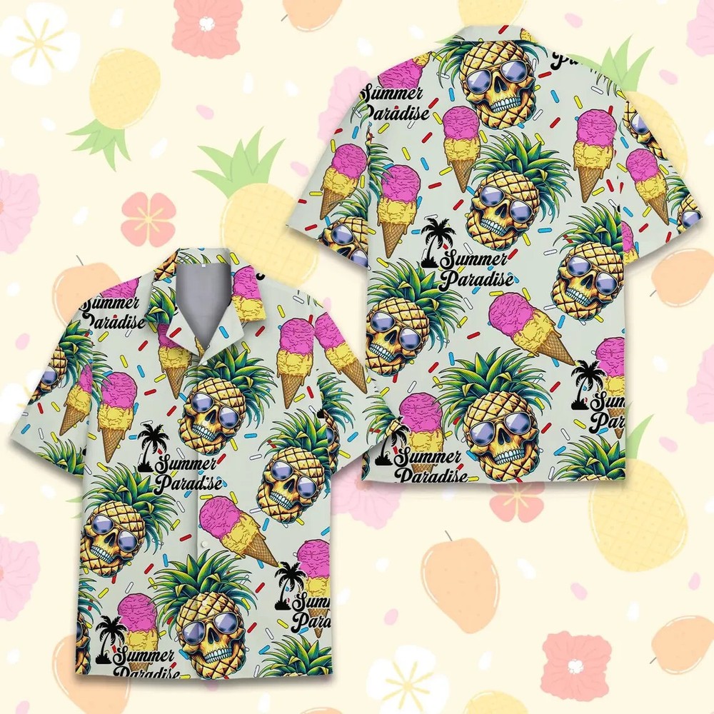 Pineapple Skull Hawaiian Shirt , Button Down Full Size S-5XL
