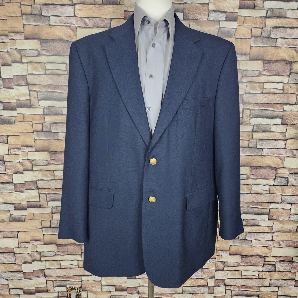 Stafford Blazer Jacket Mens 44R Navy with Gold Buttons Wool Blend