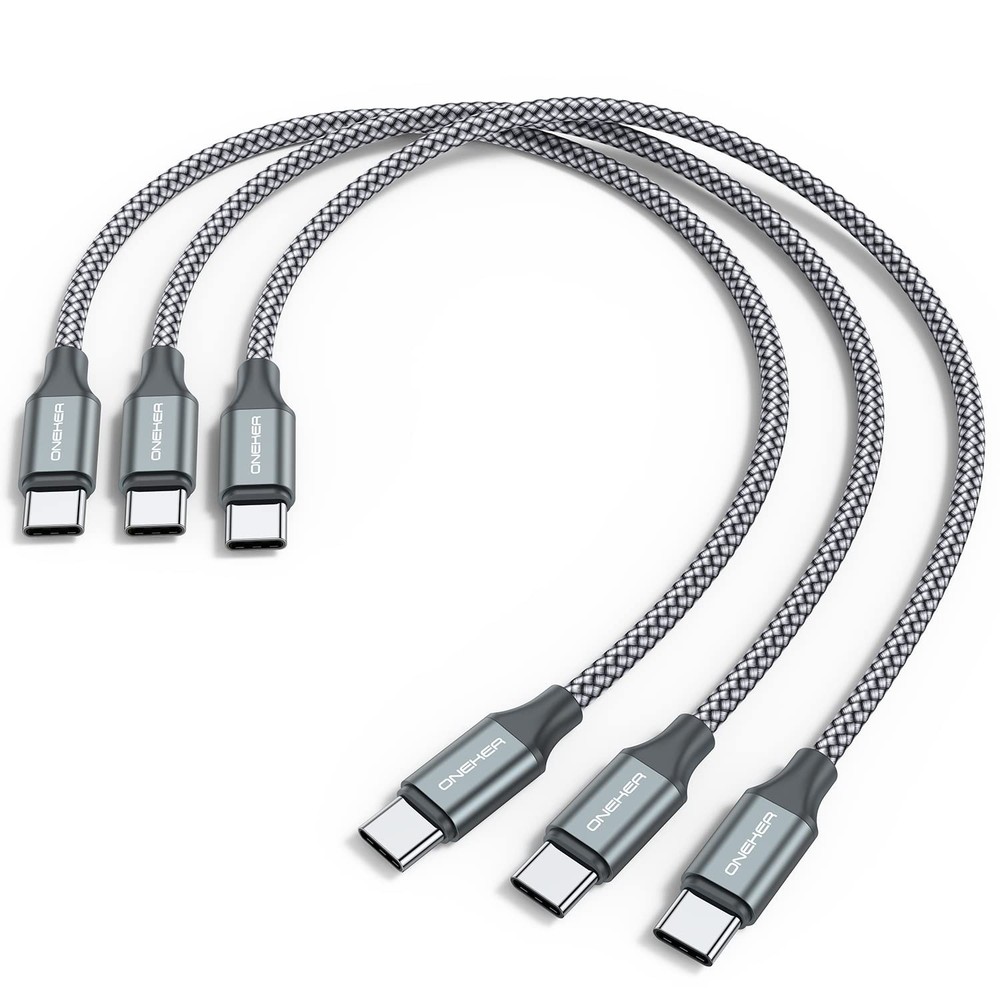 60W Fast Charging USB C to USB C Cable Nylon Braided 1Ft 3 Pack  