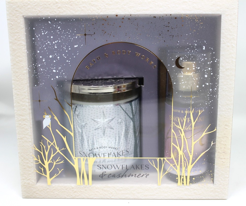 Bath & Body Works Snowflakes & Cashmere Gift Set Candle 8 oz & Body Mist 2.5 oz