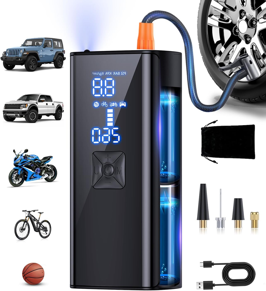 Tire Inflator Portable Air Compressor, 150PSI Tire Inflator with Pressure Gauge,
