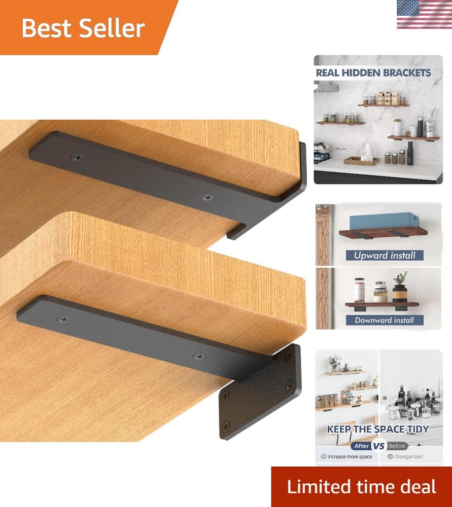 Pack Floating Shelf Brackets, Inch Heavy Duty Industrial Shelf Bracket, Black...