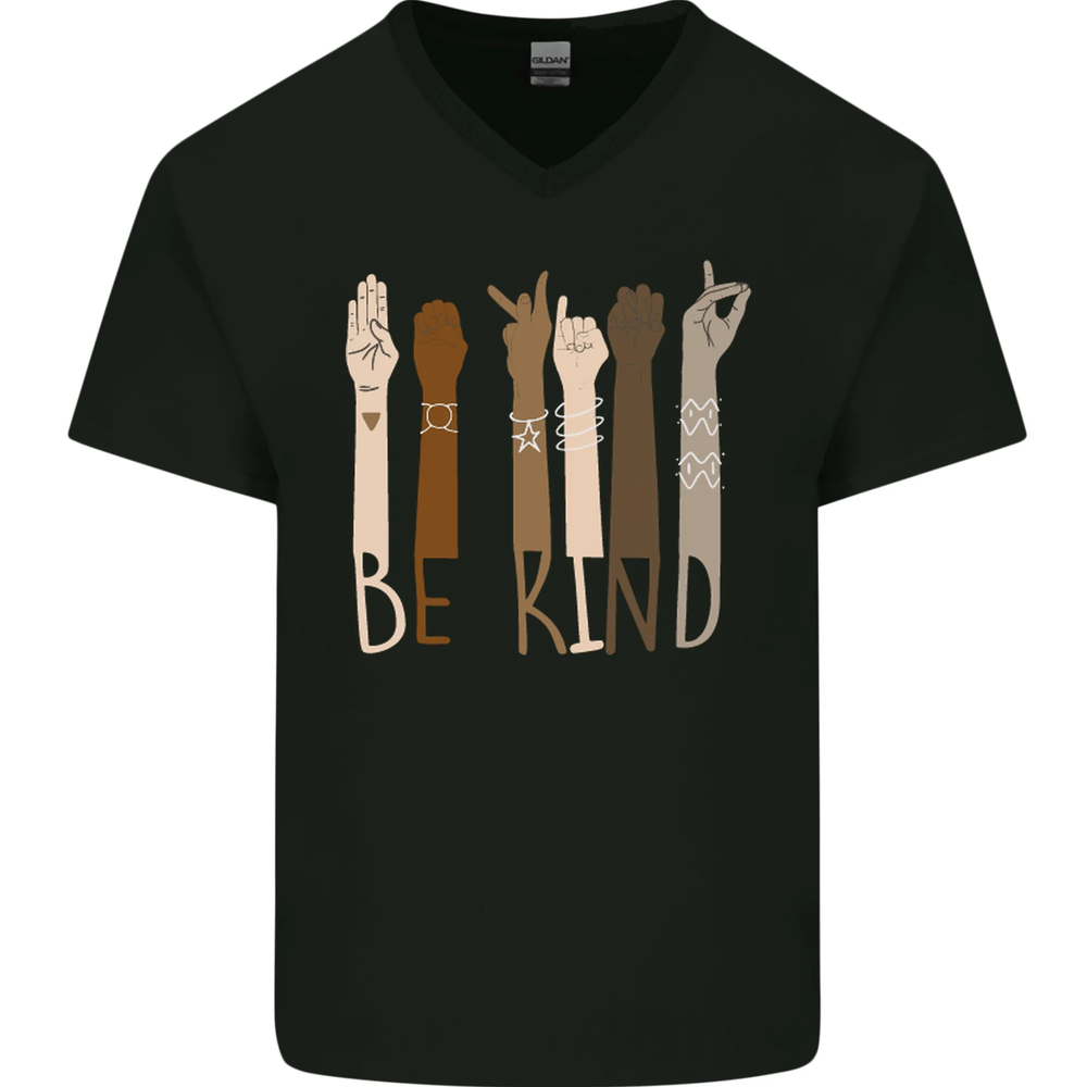 Be Kind in Sign Black Lives Matter LGBT Mens V-Neck Cotton T-Shirt