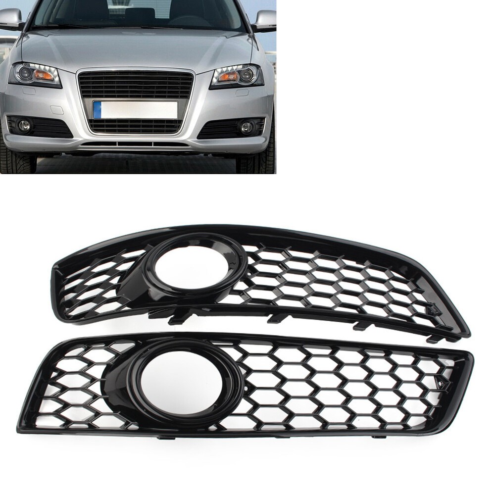 Pair Front Bumper Honeycomb Fog Light Grille Cover For Audi A3 8P 2009-2013 2012