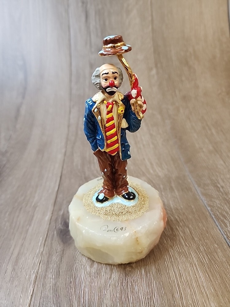 Ron Lee Clown Statue with Stripe Tie Hobo Bag on Stick Marble Base
