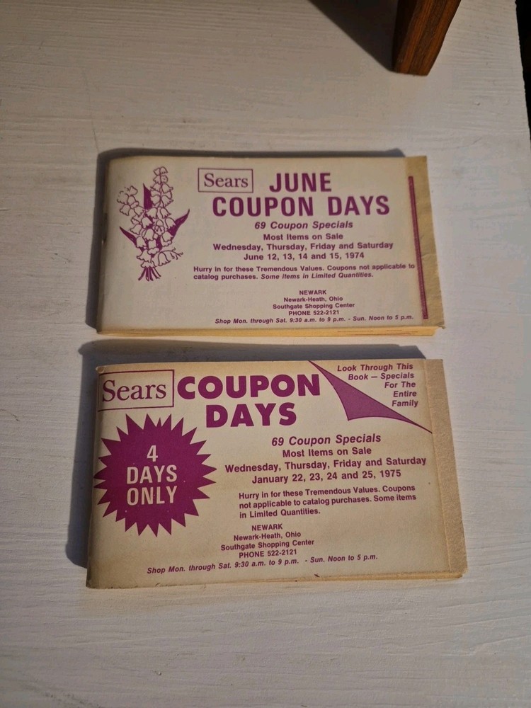 JUNE 1974 JANUARY 1975 SEARS COUPON BOOKS NEWARK & COLUMBUS OHIO SEARS STORES-image