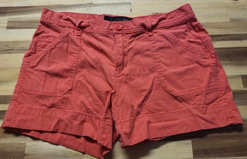 Calvin Klein Womens 6 Orange Mid-Rise 4-Inch Chino Shorts with Zip Closure