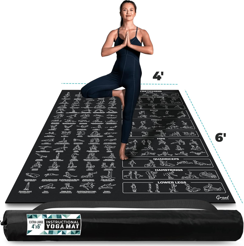 Extra-Large Instructional Yoga Mat with Poses Printed on It - 3X Bigger & 2X Wid