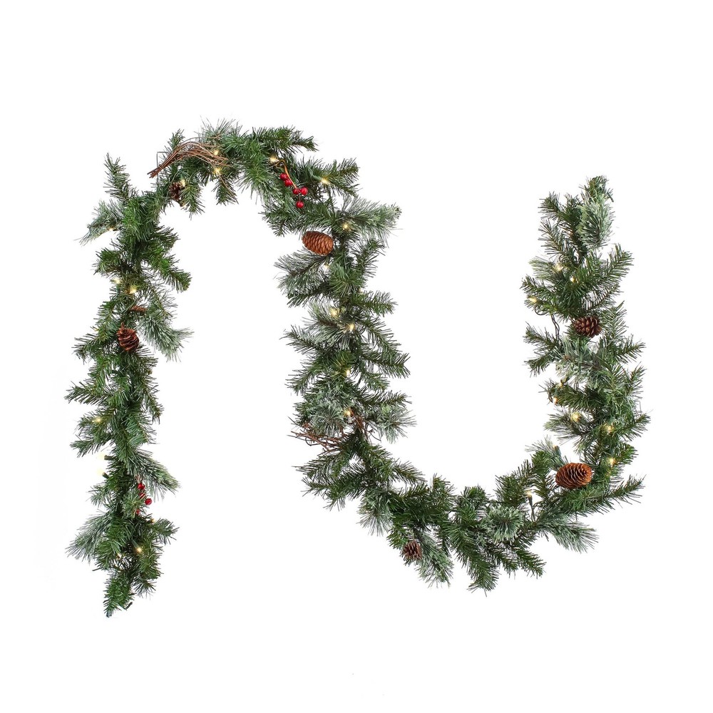9 ft. Pre-Lit Glistening Pine Garland with Clear Lights, Plug-In