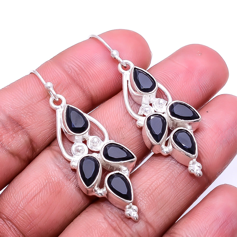 Black Onyx Multi Collet 925 Sterling Silver Earring 1.95