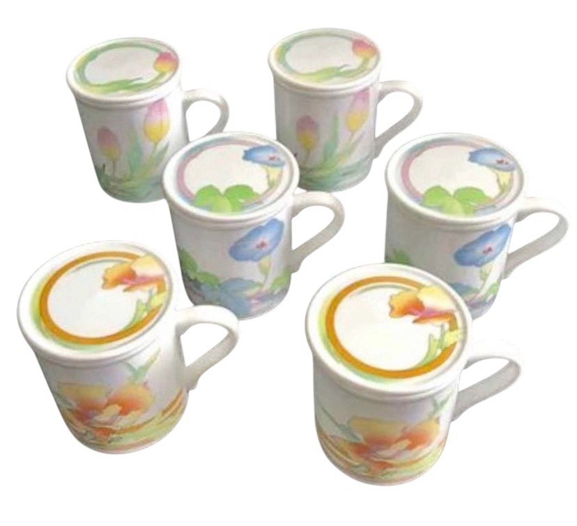 The Toscany Collection Coffee Mug Floral With Lids Japan Cup Vintage-Lot of  6