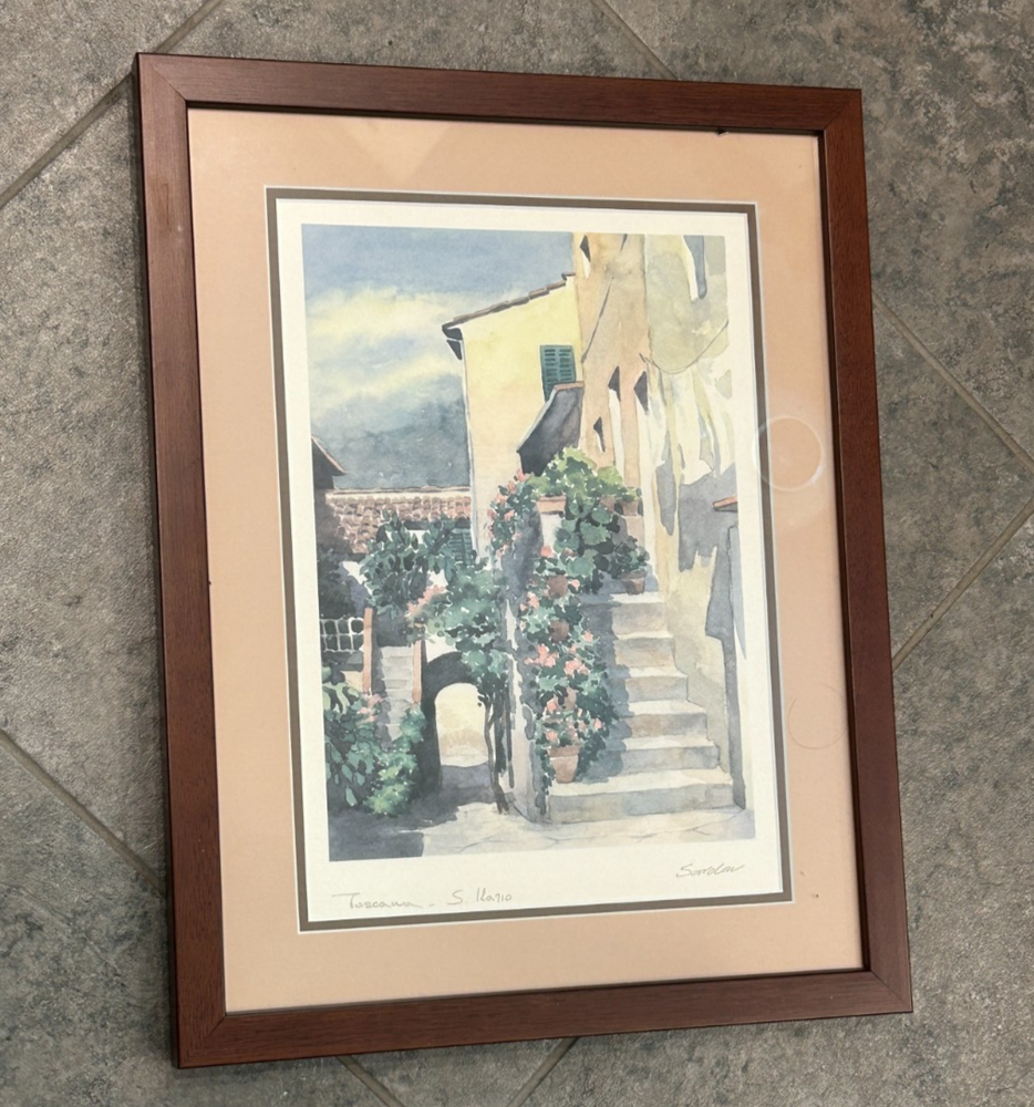 Original Art, Tuscany Watercolor, Villa, Signed, Framed