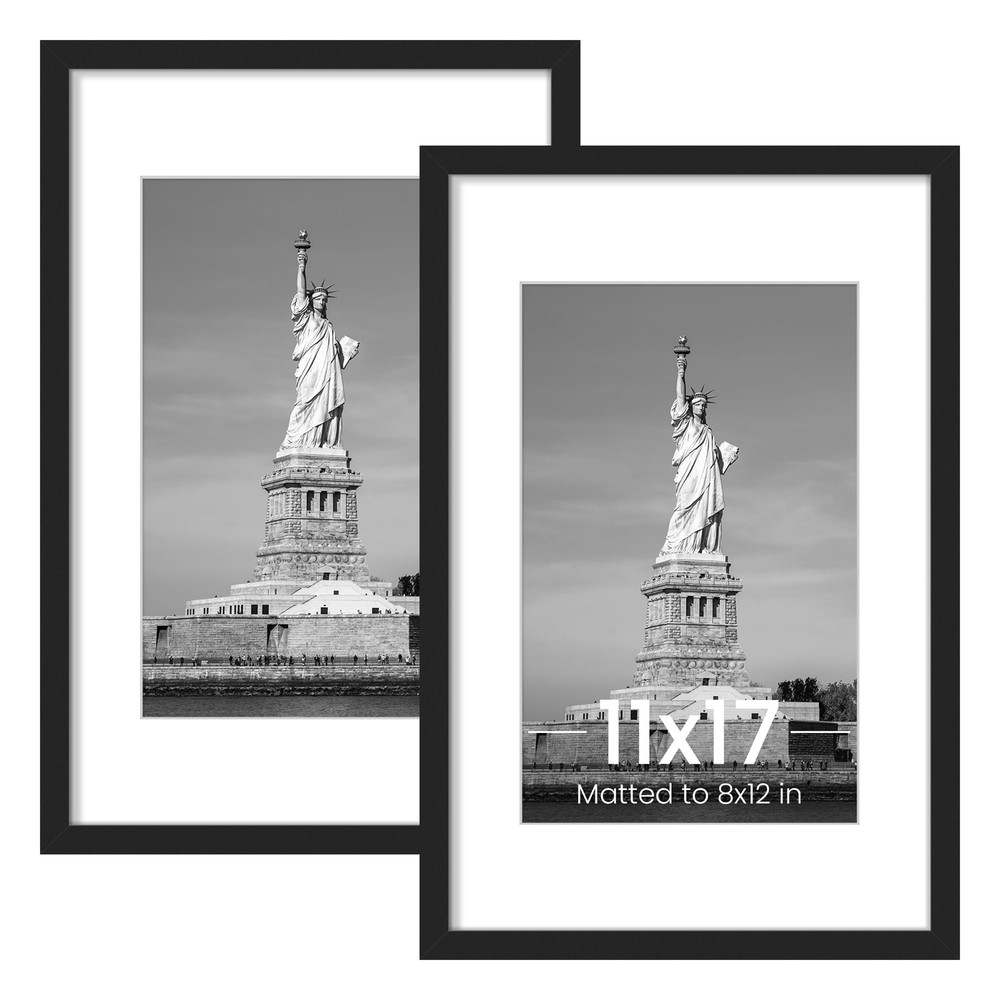 11x17 Picture Frame, Display Poster 8x12 with Mat or 11 x 17 Without Mat, Wal...