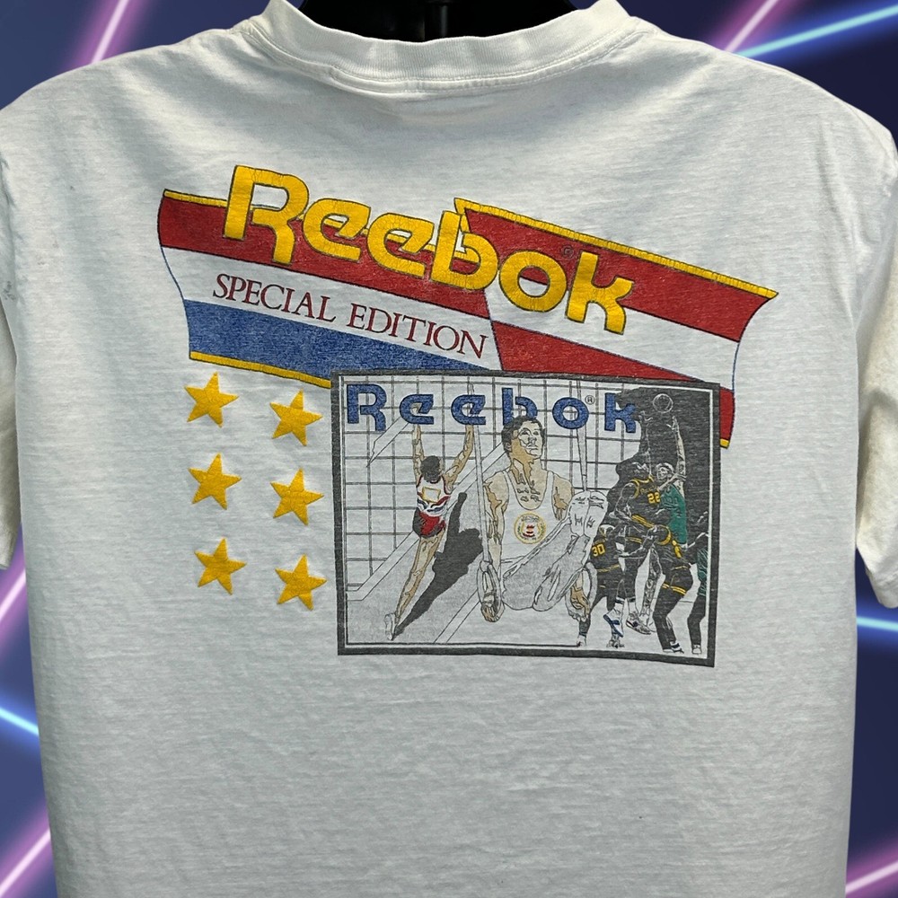 Vintage Reebok Olympics Distressed 80s USA White T-Shirt Mens Large Summer Games