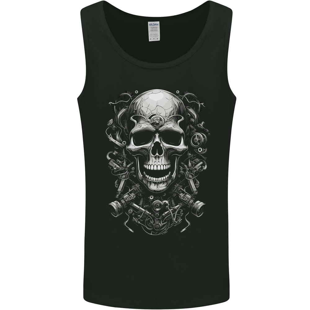 Engine Skull Motorcycle Biker Mechanic Car Mens Vest Tank Top