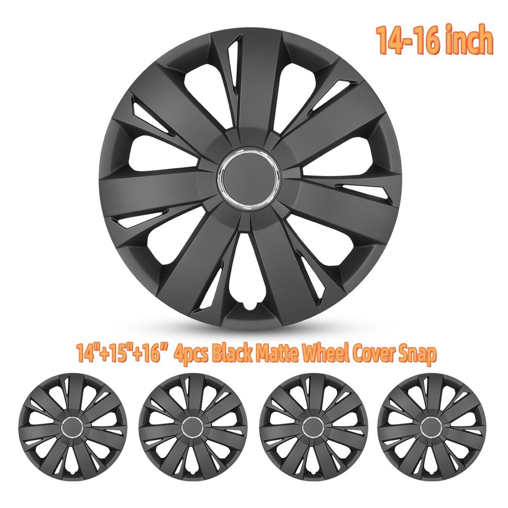 4pcs Black Matte Wheel Cover Snap On Hub Caps For R14 Tire Steel Rim 14