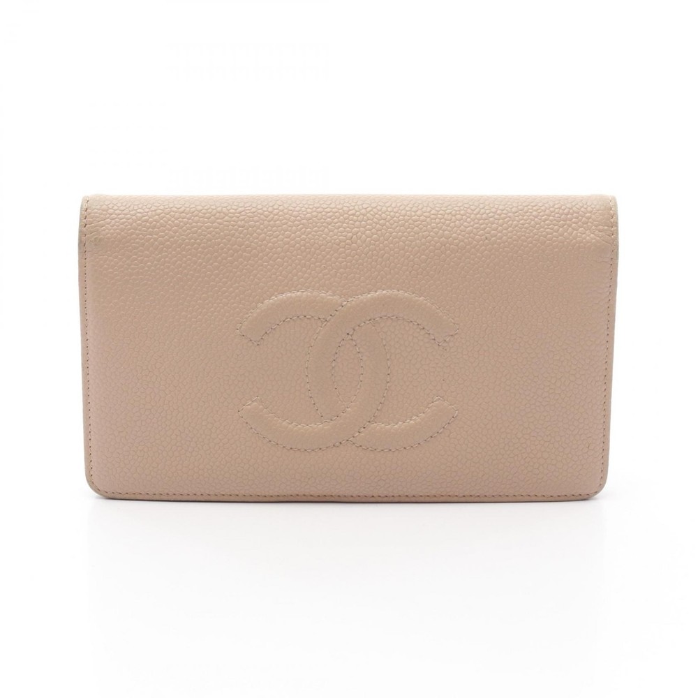 CHANEL COCO Mark Bifold Wallet Pink Grained Calfskin Leather CC Logo Women Pre-Owned