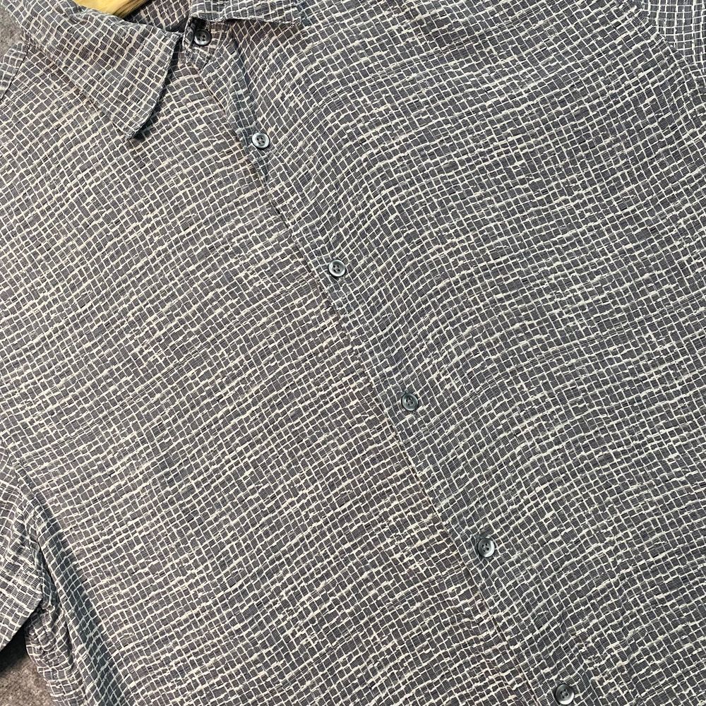 Alfani XL 100% Silk Textured Grid Pattern Button Down Shirt Casual Short Sleeve