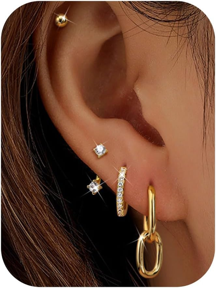 4 Pairs Gold Earrings Set for Women Hypoallergenic Stainless Surgical Steel Flat