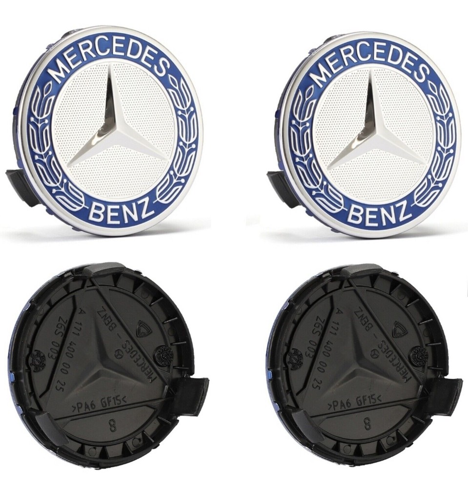 4x 75mm Blue Alloy Wheel Center Caps for Mercedes A B C E S M ML CLA GLA
