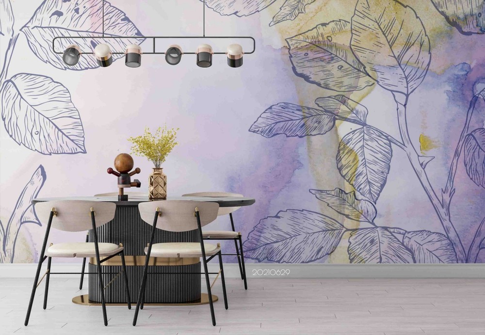 3D Hand Drawn Plant Leaves Watercolor Wall Murals Wallpaper Murals Wall Sticker