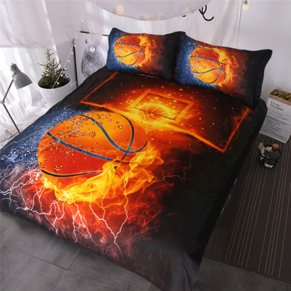 Flame Basketball 3-Piece Soft Duvet Cover Set for Kids Full Size Sport Comforter