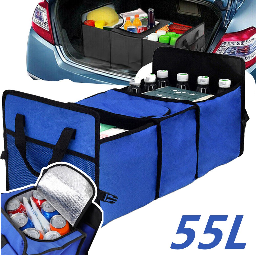 Blue Collapsible Car Trunk Organizer Storage Box Net Tidy Bag Cooler T Universal