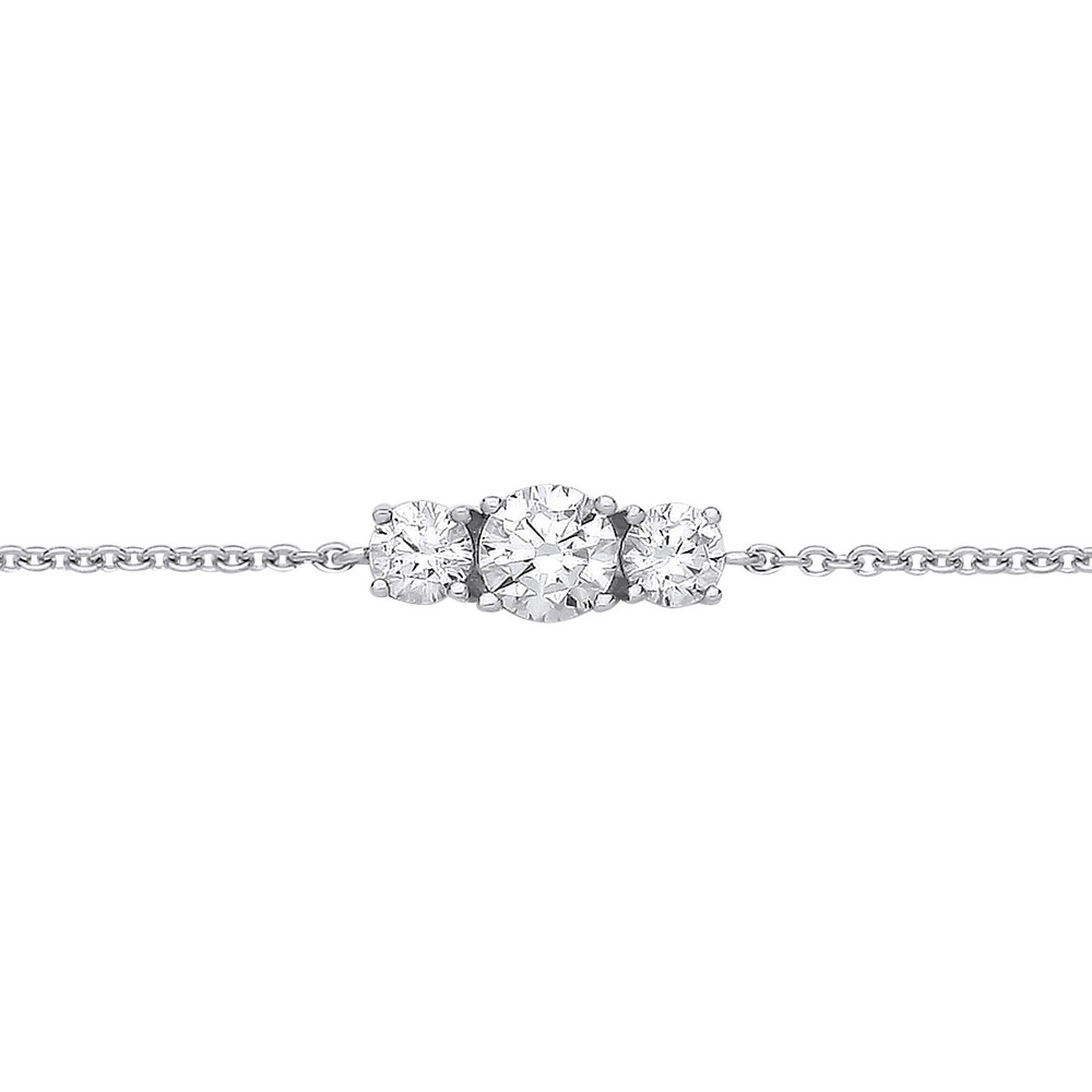 925 Silver Jewelco London CZ Graduated Trilogy Rolo Charm Bracelet 7 + 1 inch