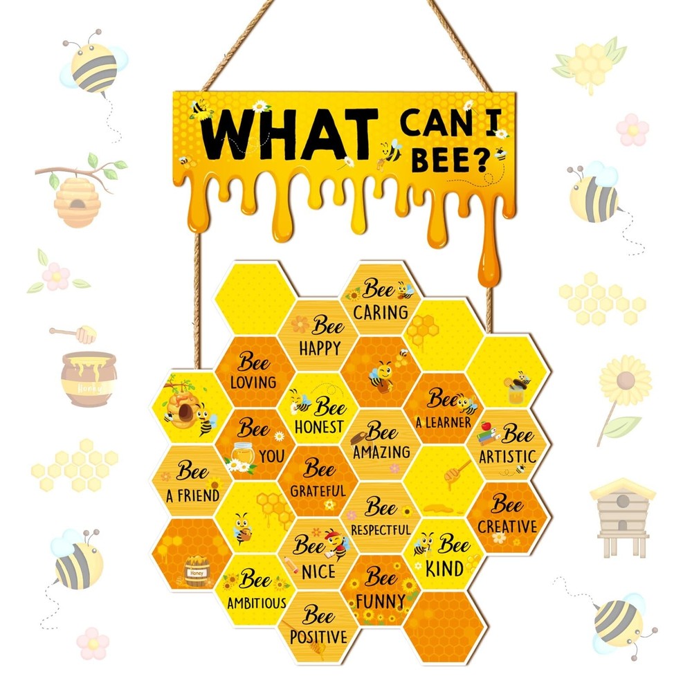 Bee Wall Decor Hive Rules Inspirational Wall Art Summer Wooden Hanging Sign f...