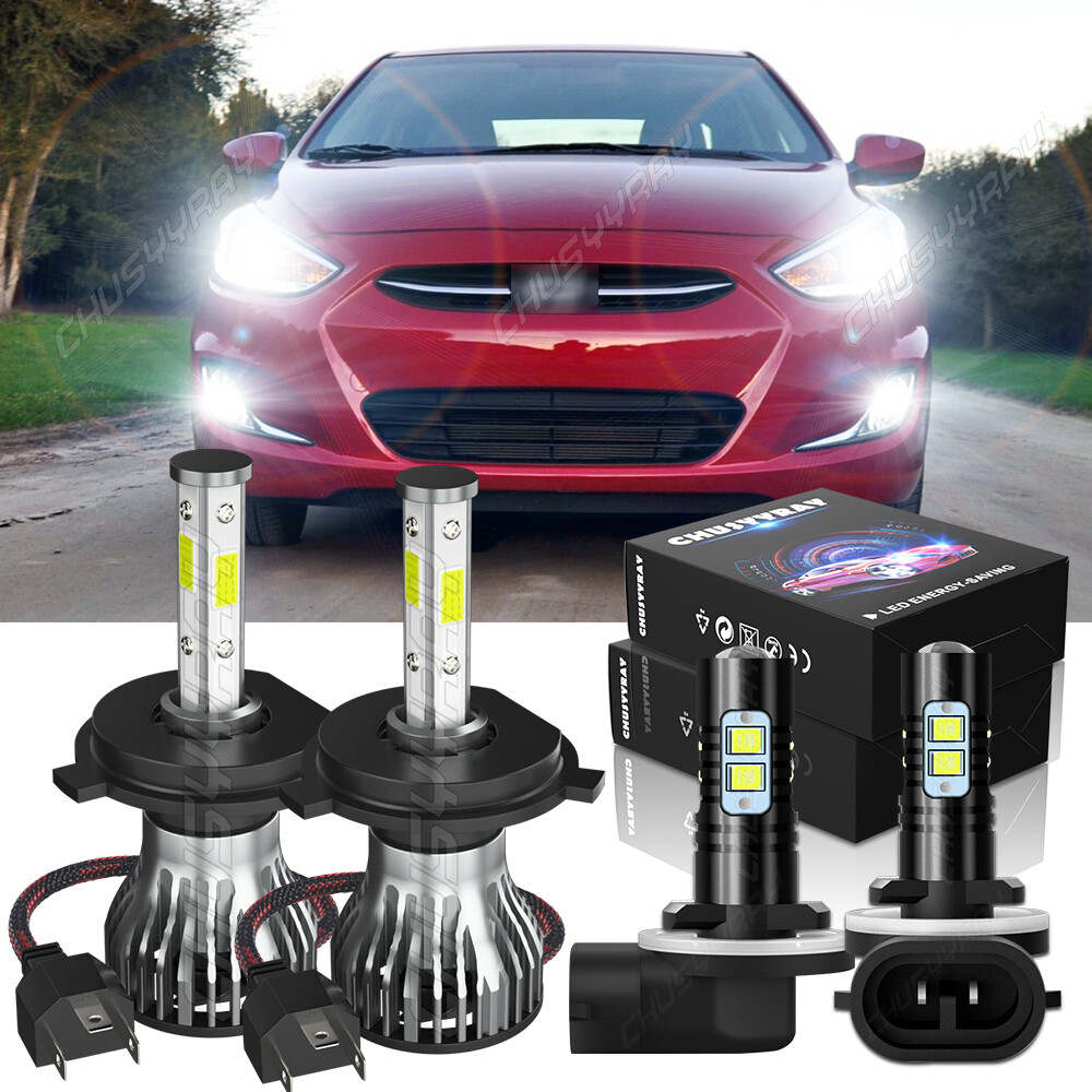 Para For Hyundai Accent 2000-2017 faro LED alto / bajo + Kit de luces antiniebla