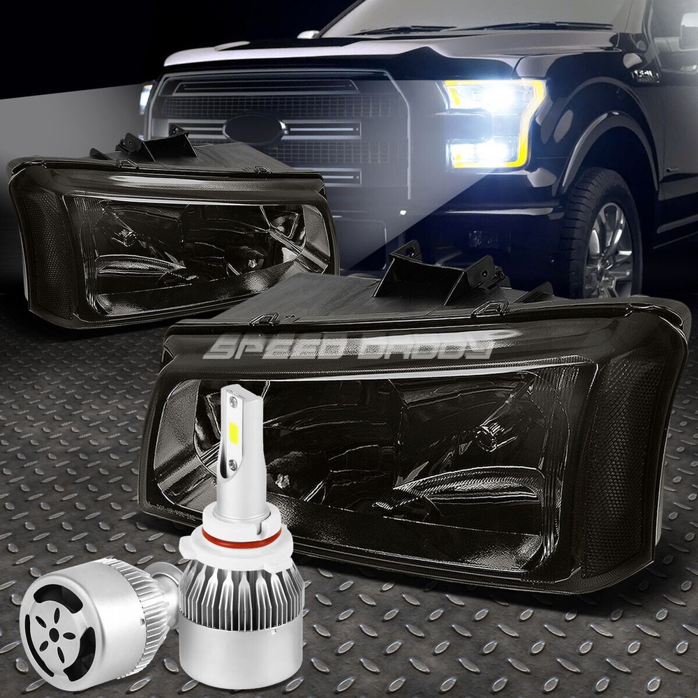 03-07 Silverado Smoked Headlight Clear Corner White LED 9006 HID Fan Kit