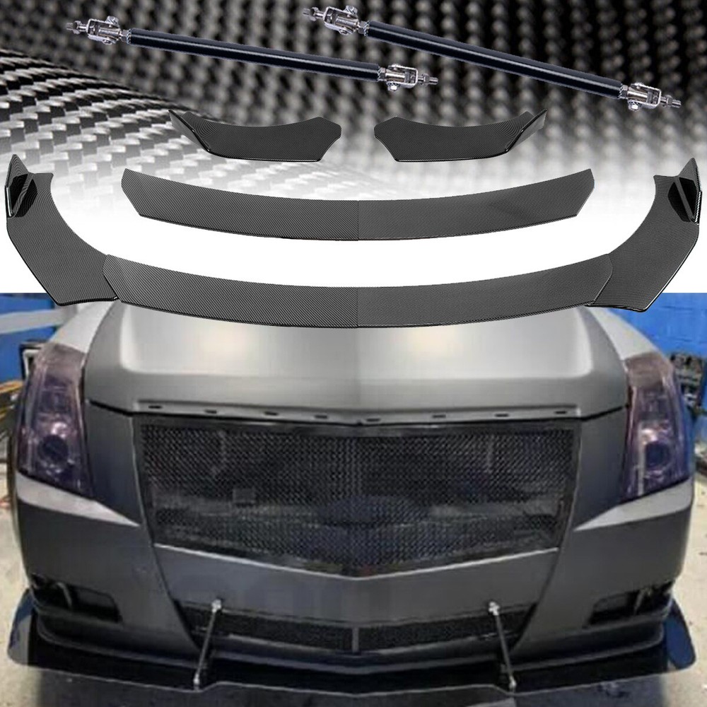 Carbon Fiber Front Bumper Lip Splitter Spoiler with Strut Rods for Cadillac CTS ATS