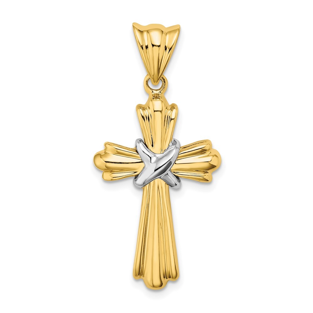 14k Two-tone Gold Polished -X- Center Design Cross Charm Pendant L-1.45 Inch