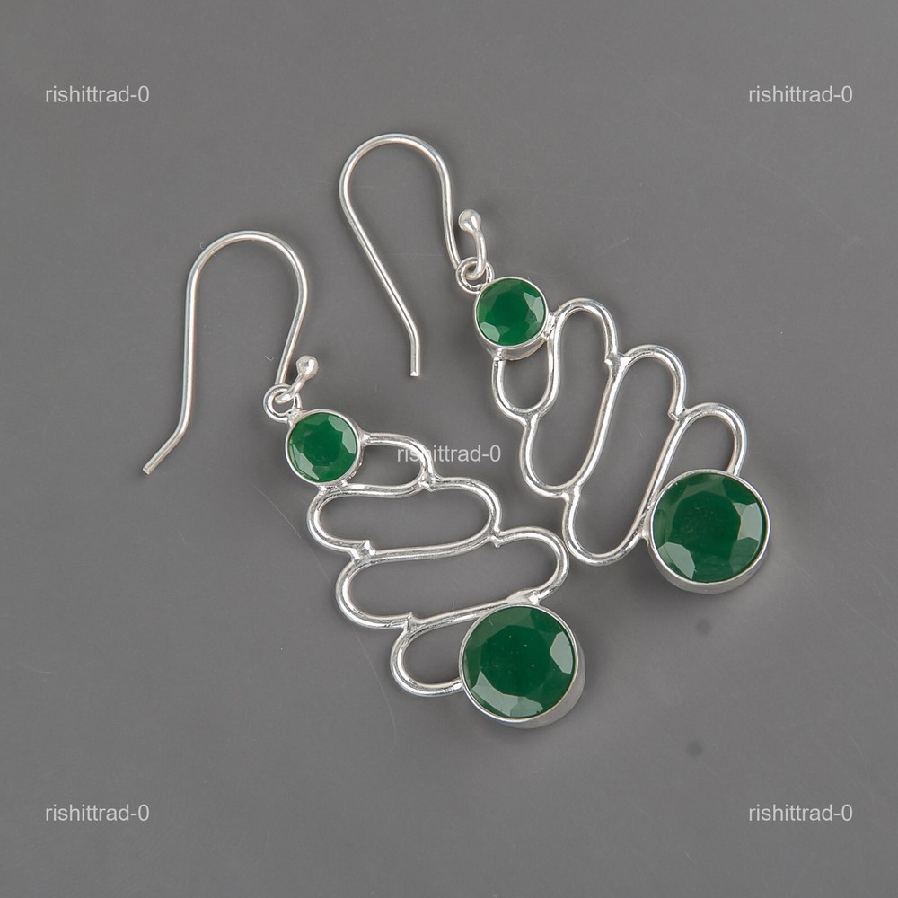 Green Onyx Gemstone Dangle Drop Black Friday Gift Earrings Jewelry 925 Silver