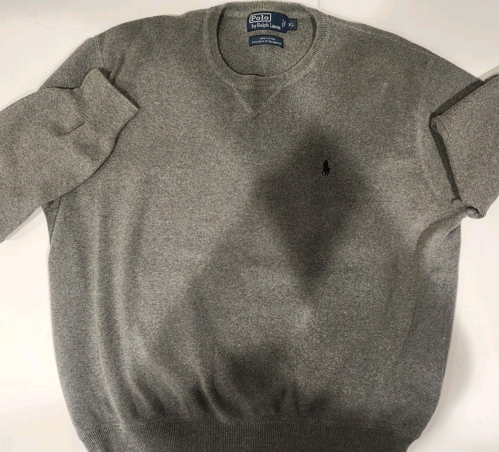Polo Ralph Lauren Mens Large Pull Over Sweater Grey Long Sleeve Crew Neck VG