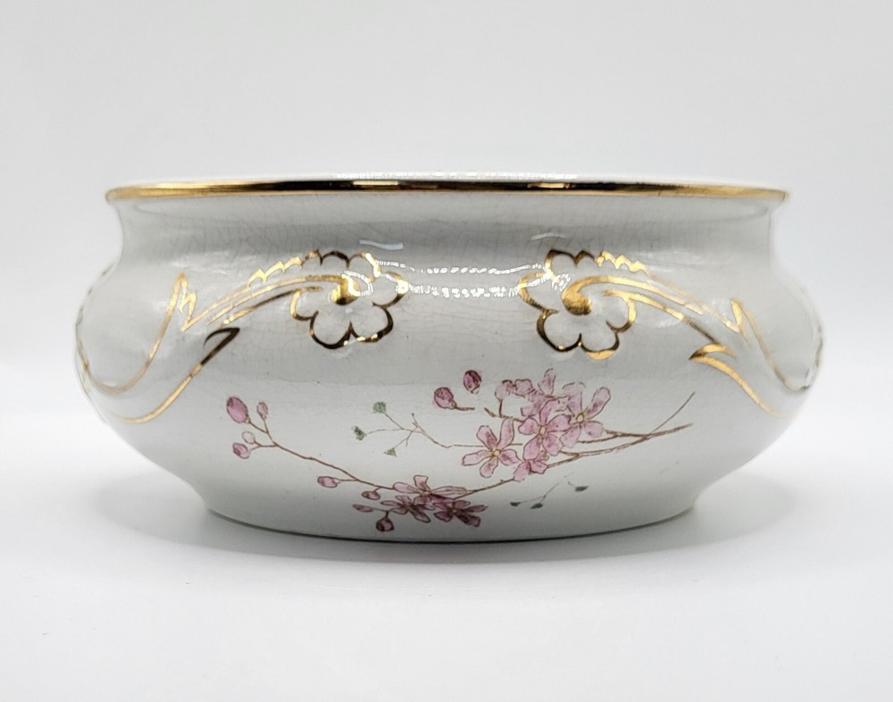 Vintage DIANA J &EM  Floral Shaving Bowl ? Trinket Dish Guilding Pink Flowers