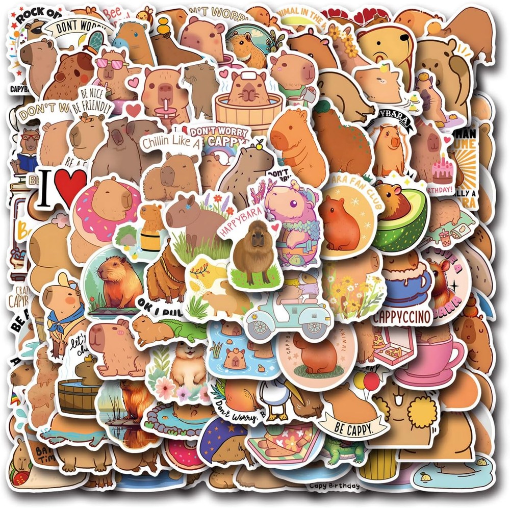 120pcs Cute Capybara Stickers Kawaii Vinyl Waterproof Animal Red Decals