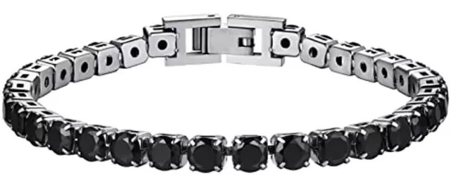 7Ct Lab-Created Black Diamond Tennis Bracelet in 14K White Gold Plated 7.5 Inch