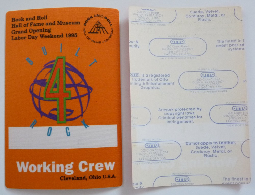 Rock & Roll Hall Of Fame 1995 Grand Opening Working Crew Backstage Pass D8