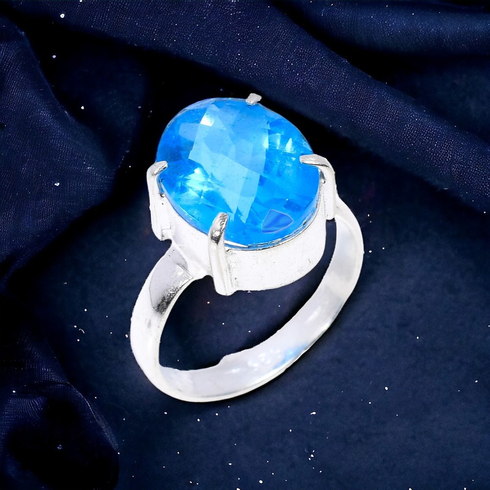 Gift For Her 925 Silver Natural Swiss Blue Topaz Stackable Dainty Ring Size 6.75