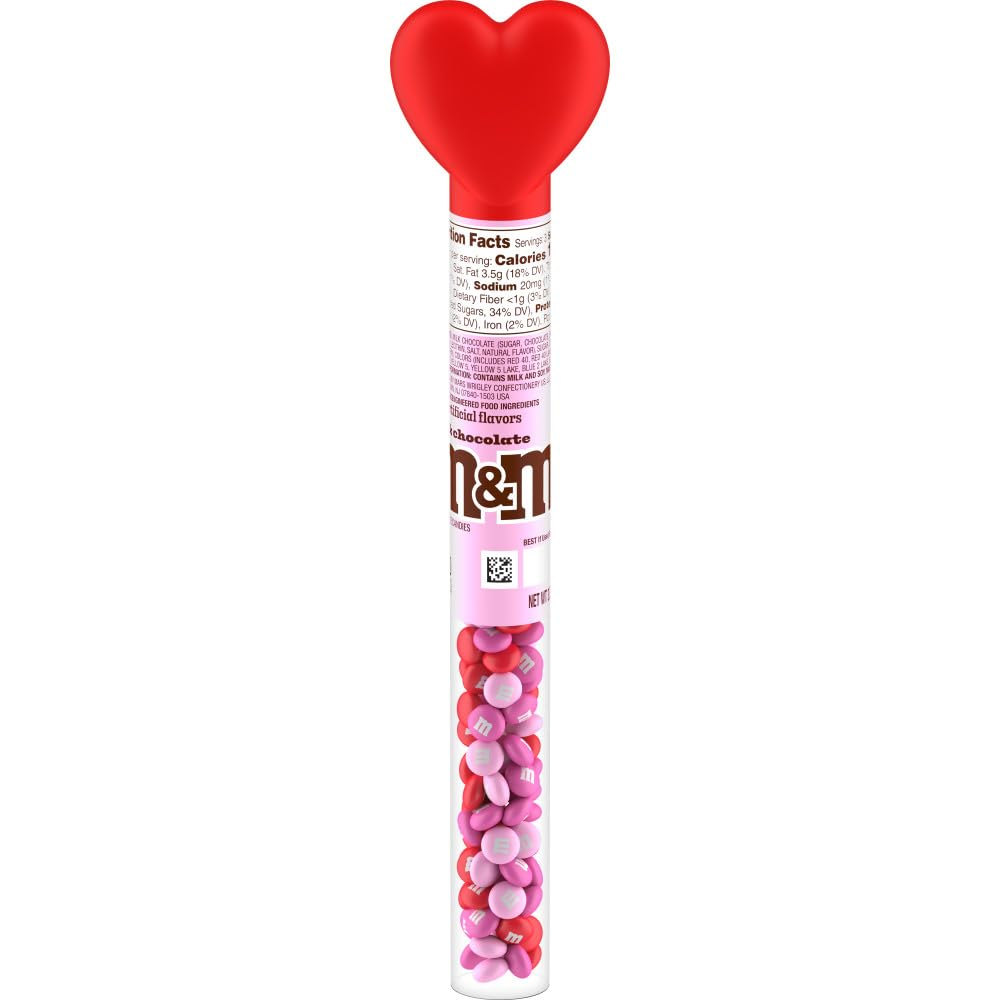 M&Ms Milk Chocolate Valentine Candy Heart Cane Gift 3oz Pink