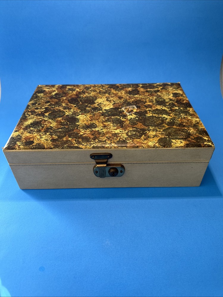 Vintage Faux Tortoise Shell Jewelry Box with Red Lining Pop-Up Tray and Key Organizer