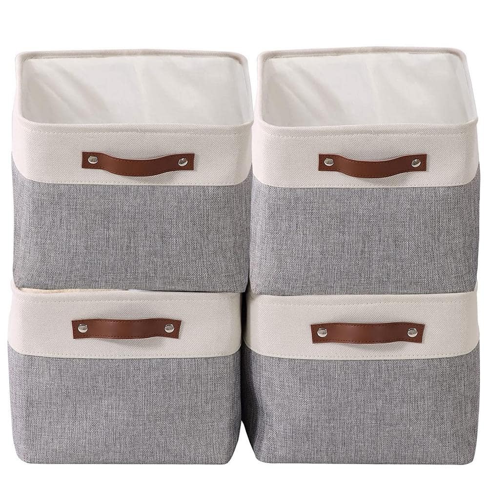 27 qt. Fabric Collapsible Storage Bin w/Handles in Gray(4-Pack)