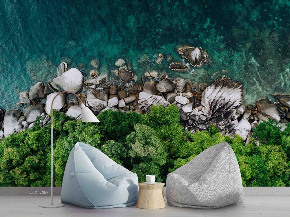 3D Overhead View Forest Sea Landscape Wall Murals Wallpaper Murals Wall Sticker