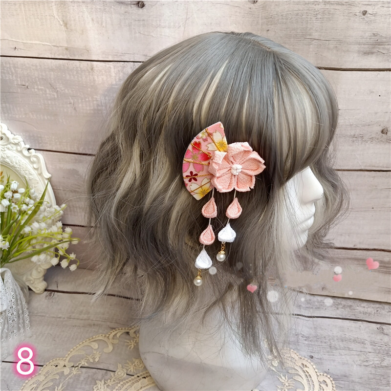 Japanese Lolita Pink Hair Clip Tassel Sakura Hairpin Sweet Flower Handmade