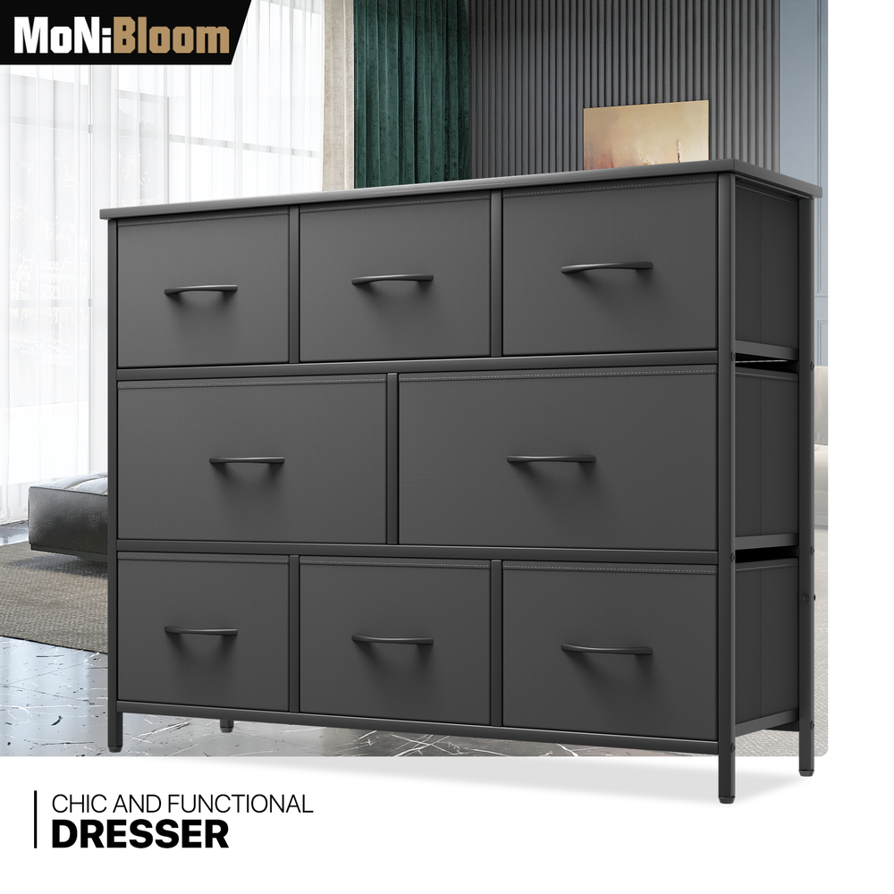 8 Tier Black Drawer Dressers Fabric Chest Drawers Bedroom Organizer Storage Unit