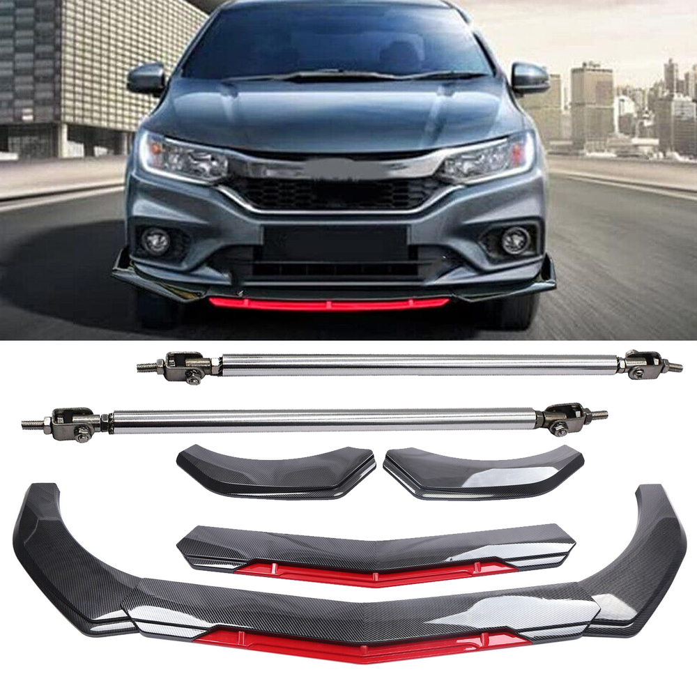 For 3-07 Honda Accord Front Bumper Lip Spoiler Splitter Strut Rod Carbon Fiber