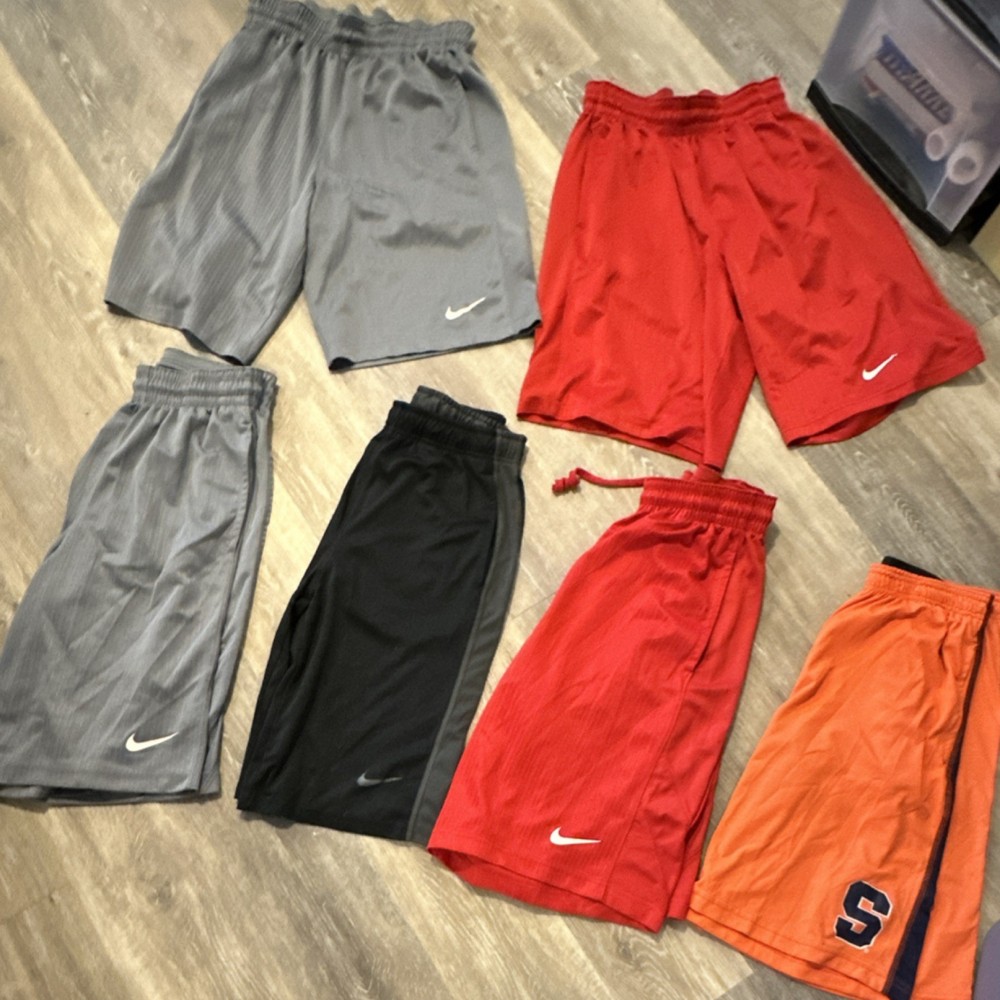 Nike Men's Athletic Shorts Lot Gray Red Black Orange Drawstring Elastic Waist