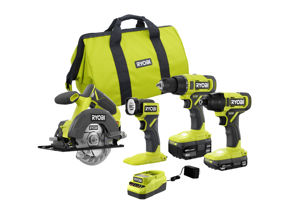 Ryobi PCL1400K2 ONE+ 18V Cordless 4-Tool Combo Kit w/ 2 Batteries & Charger